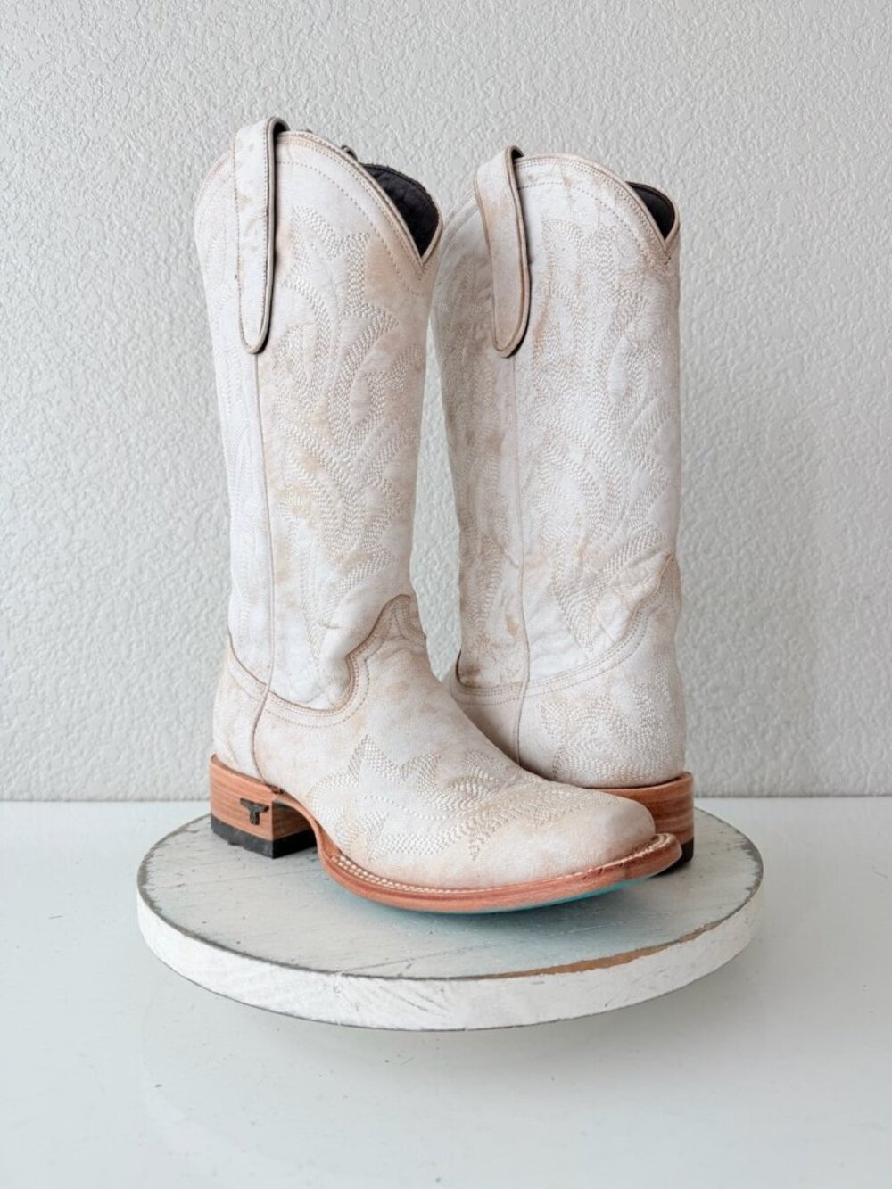Lane Saratoga White Square Toe Womens Cowboy Boots Western Mid Calf Tall Sz 8.5